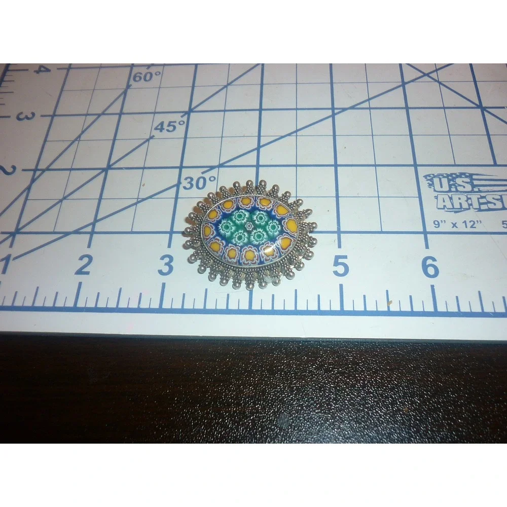 Unbranded Brooch Sterling Silver Millefiori Glass Mosaic Floral Italian 925 Blue